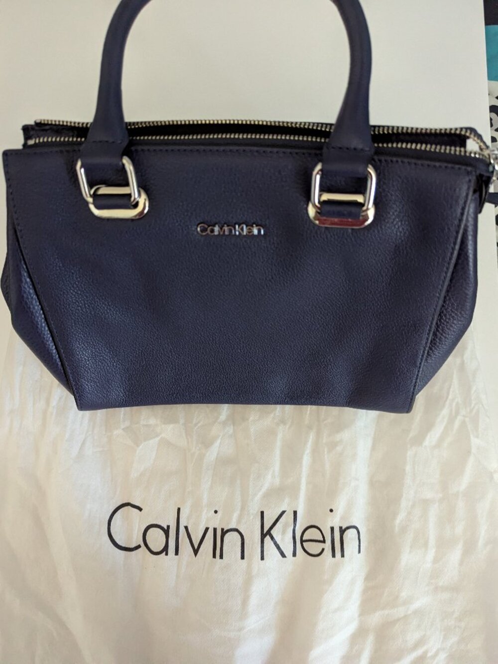 Calvin Klein Navy Blue Leather Tote